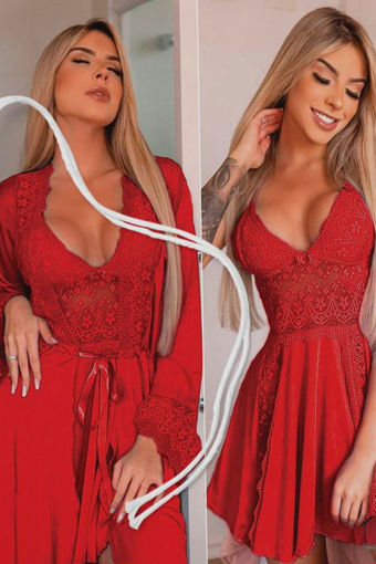 Wholesale  Short red lingerie with robe